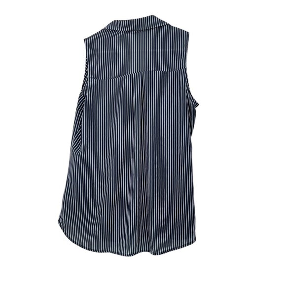 Express Sleeveless Striped Blouse Womens L Dusty Blue/White Button-Down - Picture 7 of 8
